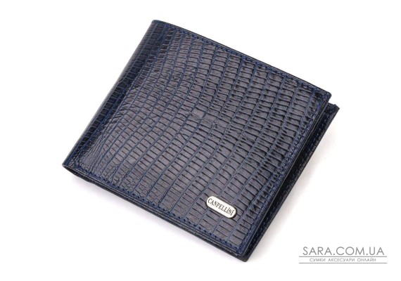 Фактурный стильный кошелек для мужчин без застежки горизонтального формата из натуральной кожи с тиснением CANPELLINI 21760 Синий