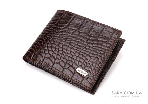 Мужской бумажник без застежки из натуральной кожи с тиснением под крокодила CANPELLINI 21763 Коричневий