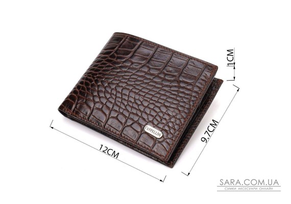 Мужской бумажник без застежки из натуральной кожи с тиснением под крокодила CANPELLINI 21763 Коричневий