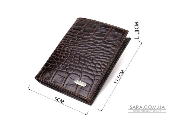 Компактный мужской кошелек из натуральной кожи с тиснением под крокодила CANPELLINI 21871 Коричневый