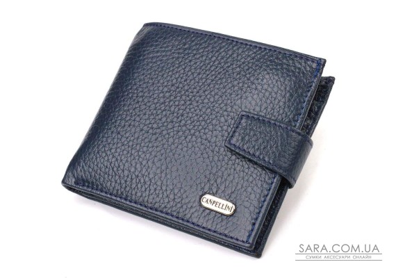 Практичный мужской кошелек из натуральной зернистой кожи CANPELLINI 21879 Синий
