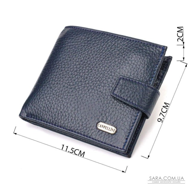 Практичный мужской кошелек из натуральной зернистой кожи CANPELLINI 21879 Синий Практичный мужской кошелек из натуральной зернистой кожи CANPELLINI 21879 Синий
