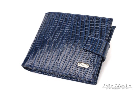 Удобный горизонтальный кошелек для мужчин из натуральной кожи с тиснением CANPELLINI 21887 Синий