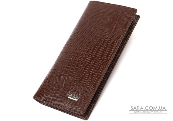 Фактурный мужской вертикальный бумажник без застежки из натуральной кожи с тиснением CANPELLINI 21903 Коричневый
