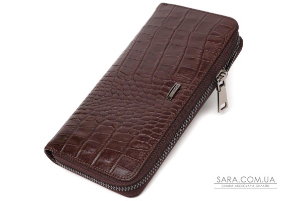 Практичный женский кошелек из натуральной кожи с тиснением под крокодила BOND 21982 Коричневый