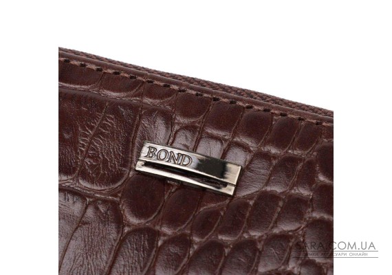 Практичный женский кошелек из натуральной кожи с тиснением под крокодила BOND 21982 Коричневый