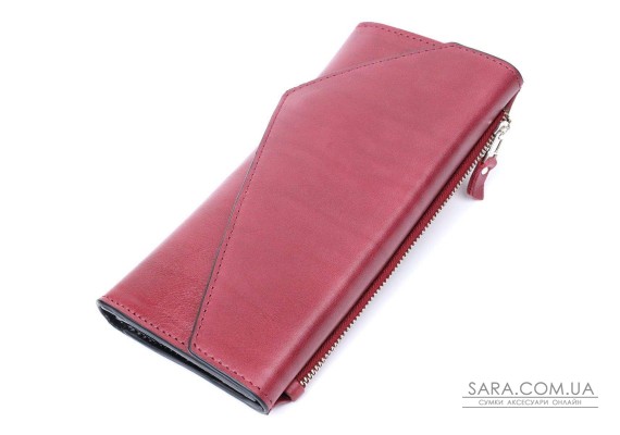 Вместительный кошелек с монетницей снаружи из натуральной кожи GRANDE PELLE 11647 Бордовый