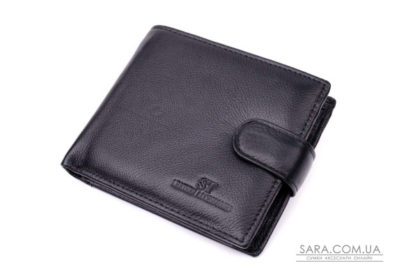 Мужской бумажник среднего размера из натуральной кожи ST Leather 22444 Черный
