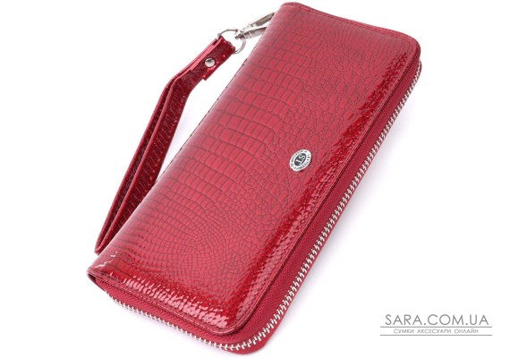 Женский лакированный кошелек на молнии из натуральной кожи ST Leather 22677 Красный