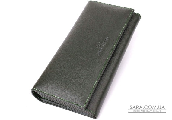 Горизонтальный кошелек у два сложения из натуральной кожи ST Leather 23067 Зеленый