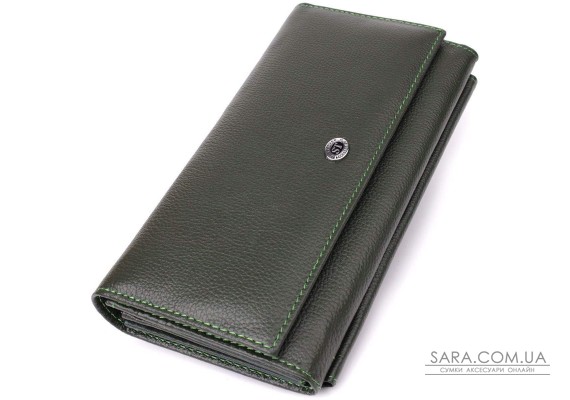 Горизонтальный кошелек с карманом для телефона из натуральной кожи ST Leather 23068 Зеленый