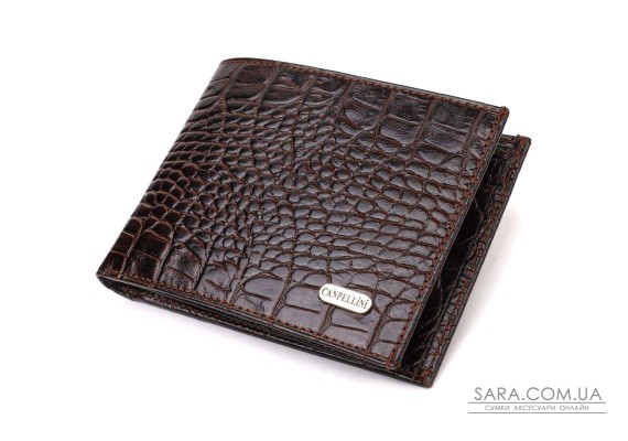 Модний гаманець для чоловіків з натуральної шкіри з тисненням під крокодила CANPELLINI 21926 Коричневий