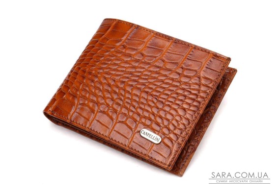 Сучасний гаманець для чоловіків з натуральної шкіри з тисненням під крокодила CANPELLINI 21574 Коричневий