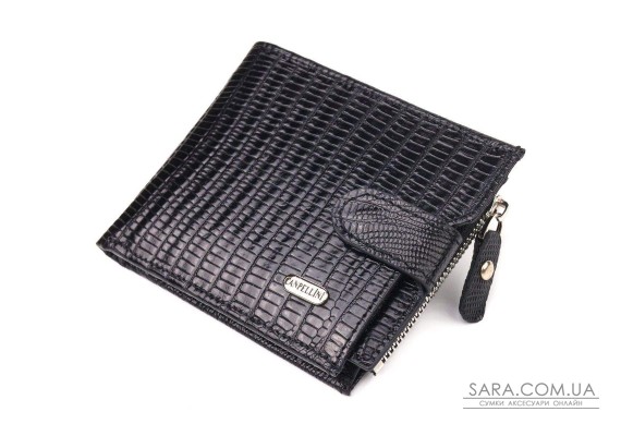Отличный мужской горизонтальный кошелек из натуральной фактурной кожи CANPELLINI 21506 Черный