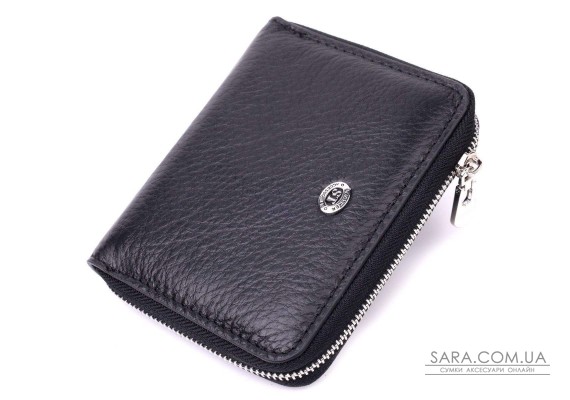 Женский кожаный кошелек на молнии с металлическим логотипом производителя ST Leather 19483 Черный