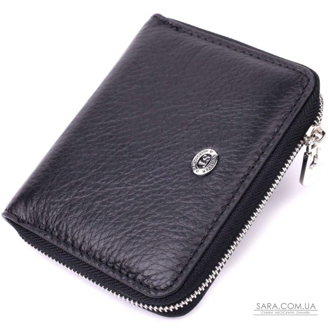 Женский кожаный кошелек на молнии с металлическим логотипом производителя ST Leather 19483 Черный Женский кожаный кошелек на молнии с металлическим логотипом производителя ST Leather 19483 Черный