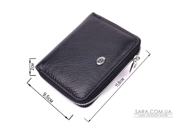 Женский кожаный кошелек на молнии с металлическим логотипом производителя ST Leather 19483 Черный