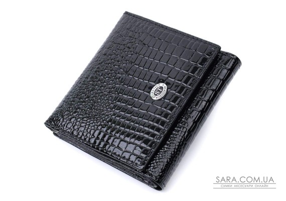 Женский компактный кошелек из натуральной лакированной кожи ST Leather 22688 Черный