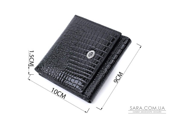 Женский компактный кошелек из натуральной лакированной кожи ST Leather 22688 Черный