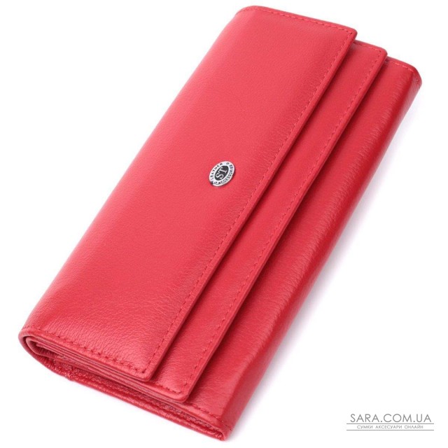 Місткий жіночий гаманець із двома клапанами із натуральної шкіри ST Leather 22695 Червоний Місткий жіночий гаманець із двома клапанами із натуральної шкіри ST Leather 22695 Червоний