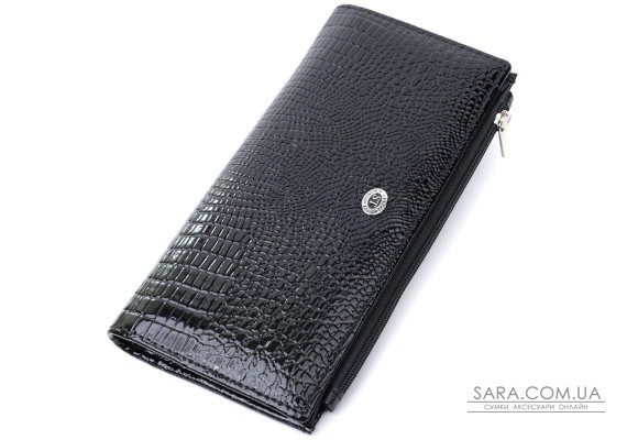 Лакированный тонкий кошелек с фактурой под рептилию из натуральной кожи ST Leather 22716 Черный