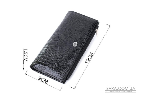 Лакированный тонкий кошелек с фактурой под рептилию из натуральной кожи ST Leather 22716 Черный