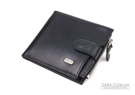 Стильний чоловічий горизонтальний гаманець із натуральної гладкої шкіри CANPELLINI 21505 Чорний