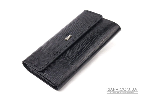 Фактурный вместительный женский кошелек из натуральной кожи CANPELLINI 21664 Черный