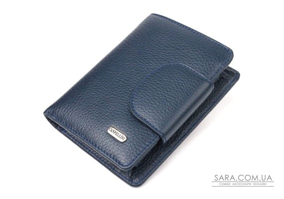 Интересный вертикальный кошелек из натуральной кожи CANPELLINI 21675 Синий
