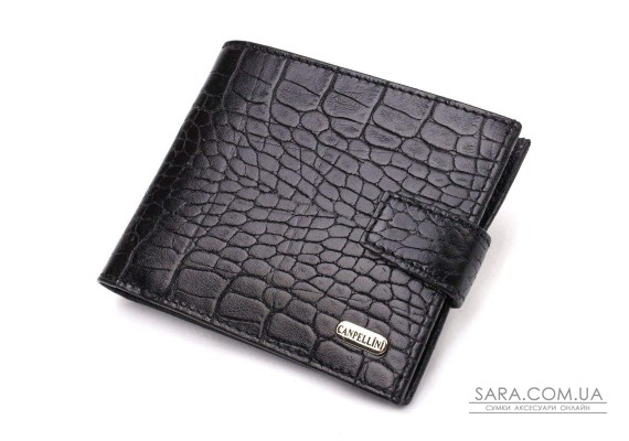 Зручний чоловічий гаманець із натуральної фактурної шкіри з тисненням під крокодила CANPELLINI 21790 Чорний