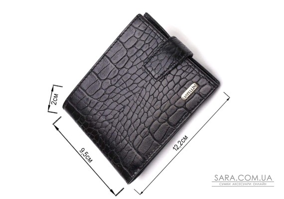 Зручний чоловічий гаманець із натуральної фактурної шкіри з тисненням під крокодила CANPELLINI 21790 Чорний