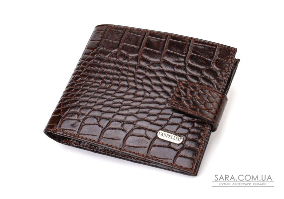 Функціональний горизонтальний гаманець для чоловіків з натуральної шкіри з тисненням під крокодила CANPELLINI 21885 Коричневий
