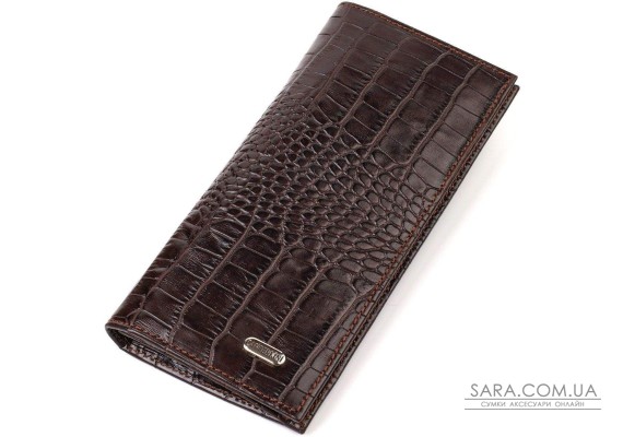 Стильный мужской вертикальный бумажник из натуральной кожи с тиснением под крокодила CANPELLINI 21900 Коричневый