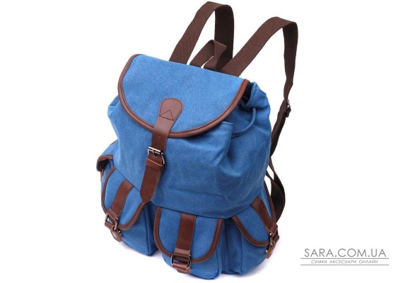Вместительный текстильный рюкзак что закрывается клапаном на магнит Vintage 22152 Голубой