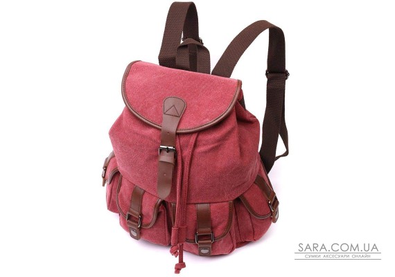 Удобный текстильный рюкзак что закрывается клапаном на магнит Vintage 22153 Бордовый