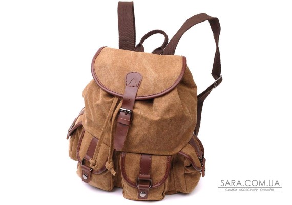 Мужской текстильный рюкзак что закрывается клапаном на магнит Vintage 22155 Коричневый