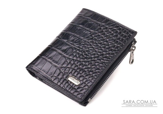 Вертикальный кошелек из натуральной кожи с тиснением под крокодила CANPELLINI 21673 Черный