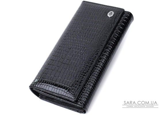 Лакированный кожаный кошелек с блоком для кредитных карт ST Leather 22683 Черный