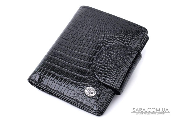 Кошелек для женщин среднего размера из натуральной лакированной кожи ST Leather 22686 Черный