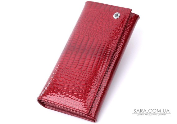 Лакированный женский кошелек с фактурой под рептилию из натуральной кожи ST Leather 22717 Красный