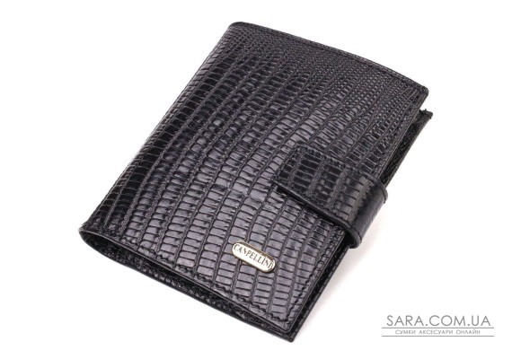 Фактурный мужской бумажник из натуральной кожи с тиснением под крокодила CANPELLINI 21745 Черный