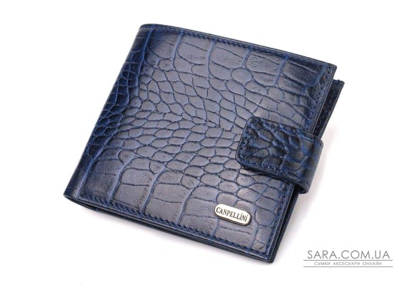 Бумажник для мужчин горизонтального формата из натуральной кожи с тиснением под крокодила CANPELLINI 21769 Синий