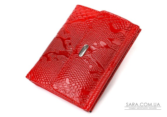 Лакированный кошелек для женщин среднего размера из натуральной кожи с тиснением под рептилию CANPELLINI 21816 Красный