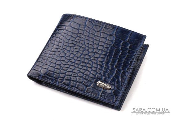 Красивый горизонтальный мужской бумажник среднего размера из натуральной кожи с тиснением под крокодила CANPELLINI 21861 Синий