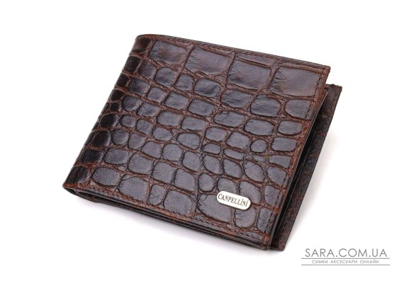 Модный горизонтальный мужской бумажник среднего размера из натуральной кожи с тиснением под крокодила CANPELLINI 21865 Коричневый