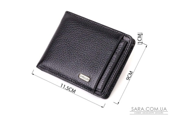 Оригинальный компактный кошелек с вкладышем для удостоверения для мужчин из натуральной кожи флотар CANPELLINI 21875 Черный