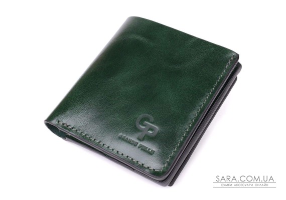 Компактный кошелек в два сложения из натуральной гладкой кожи GRANDE PELLE 22946 Зеленый