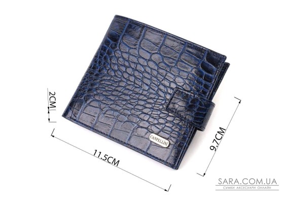 Стильний чоловічий гаманець горизонтального формату з натуральної шкіри з тисненням під крокодила CANPELLINI 21758 Синій