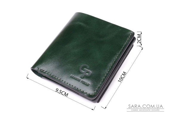 Компактный кошелек в два сложения из натуральной гладкой кожи GRANDE PELLE 22946 Зеленый