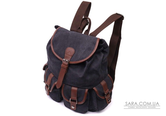 Текстильный рюкзак что закрывается клапаном на магнит Vintage 22151 Черный